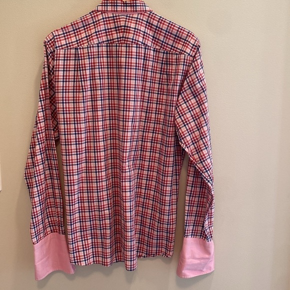 Ted Baker Archive Egyptian Cotton Button Down Pink Plaid Flip Cuff Shirt 16.5 - Picture 8 of 10